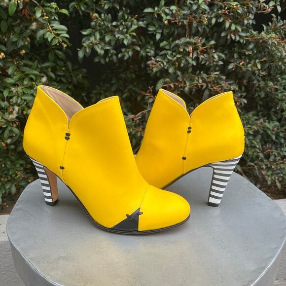 Milenika Handmade Italian High Heel Striped Yellow Ankle Bootie Leather 41 - Picture 1 of 11